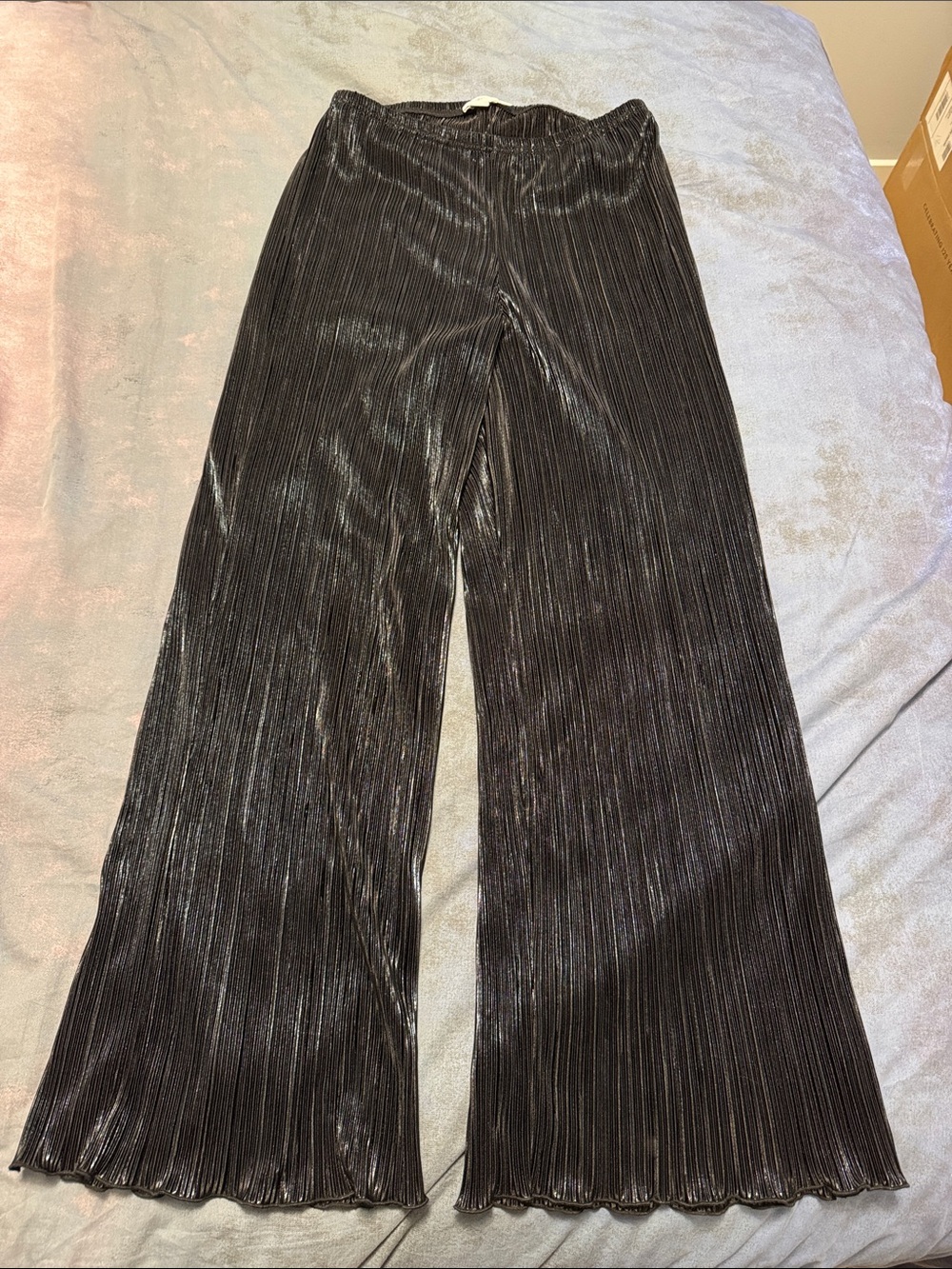 Good American Black Shimmery Pleated Wide Leg Pants